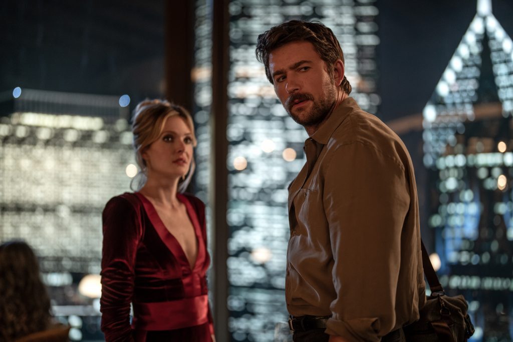 (from left) Violet (Meghann Fahy) and Henry (Brandon Sklenar) in Drop, directed by Christopher Landon.