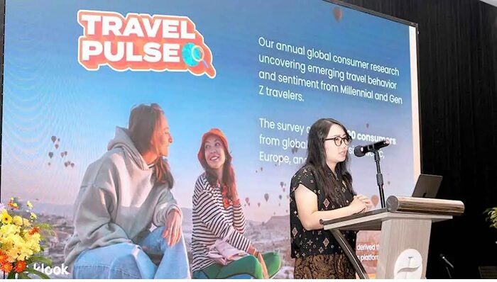 Head of Marketing Klook Indonesia, Christy Olivia di acara Klook Explore: “Where Travel is Heading Next” di Jakarta, Rabu (13/5/2026) yang merilis Klook Travel Pulse 2026 sebagai laporan tahunan yang mengungkap dinamika terbaru perilaku traveler global. (Foto: Ist)
