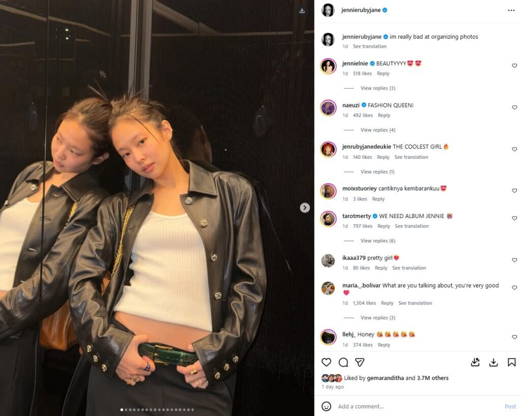 Mirror Selfie Jennie BLACKPINK Viral - sumber foto Instagram/jennierubyjane