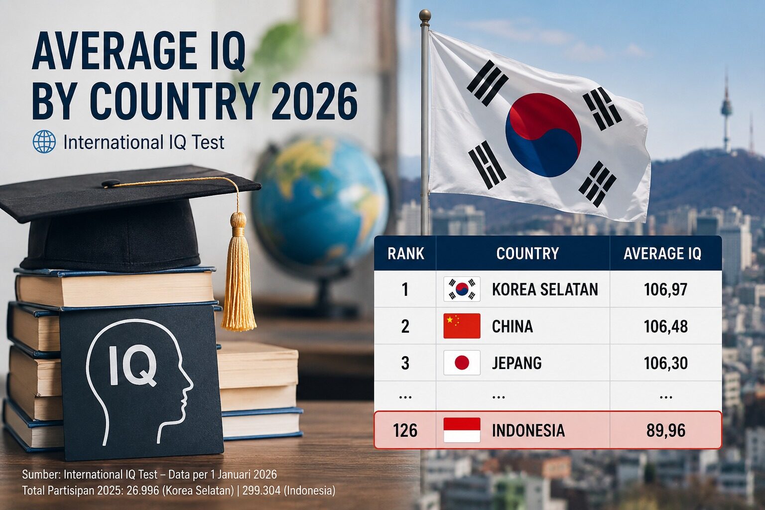 Korea Selatan Punya Rata-rata IQ Tertinggi di Dunia 2026, Indonesia Turun ke Peringkat 126