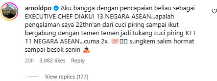 chef arnold purnomo komentar di instagram