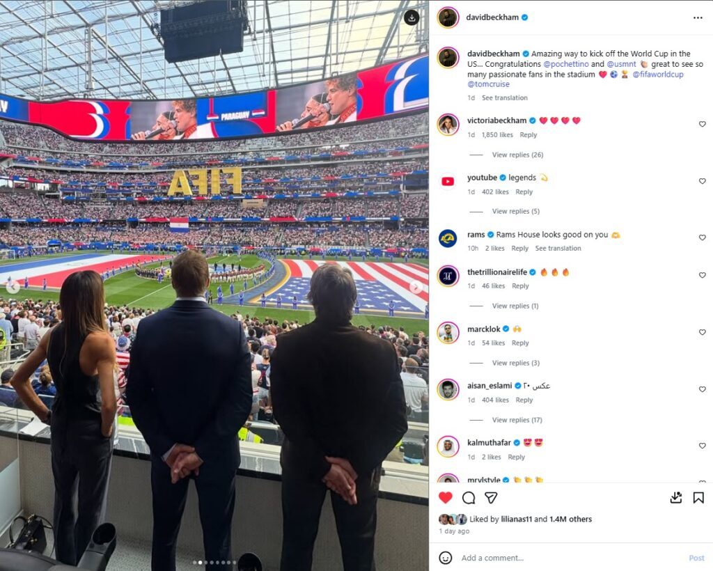 unggahan David Beckham World Cup Amerika Serikat - sumber foto Instagram/davidbeckham