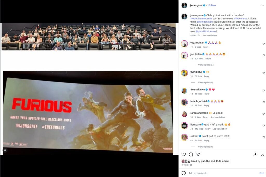 Unggahan James Gunn Joe Taslim dan Yayan Ruhian The Furious - sumber foto Instagram/JamesGunn