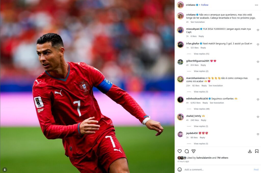 Piala Dunia 2026 Portugal vs RD Kongo unggahan Cristiano Ronaldo di Instagram