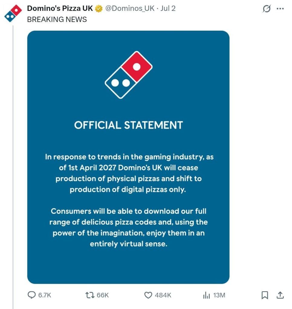 unggahan Domino's Pizza di X - sumber foto X