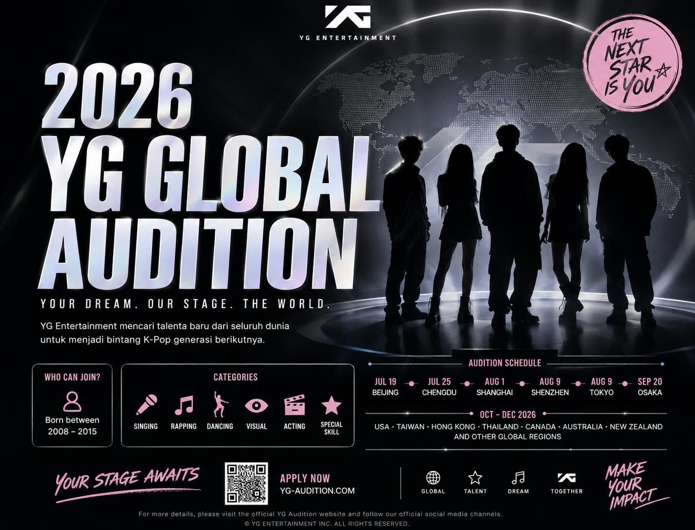 Kesempatan Langka! YG Entertainment Resmi Gelar Audisi Global 2026, Simak Jadwal dan Syaratnya
