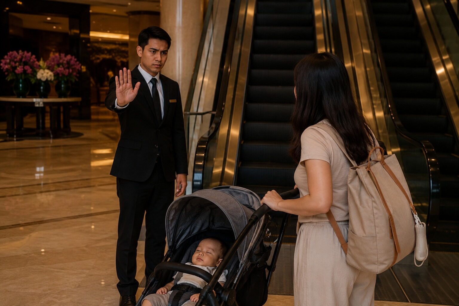 Viral! Ibu Mengaku Dipaksa Turunkan Stroller Lewat Eskalator di Hotel Bintang Lima Jakarta, Warganet Pertanyakan Standar Keselamatan