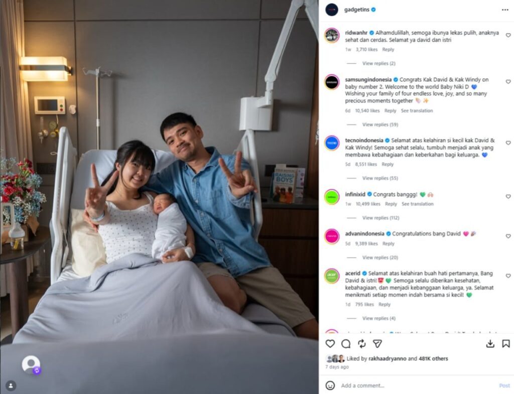 kelahiran anak David GadgetIn - sumber foto instagram/gadgetins