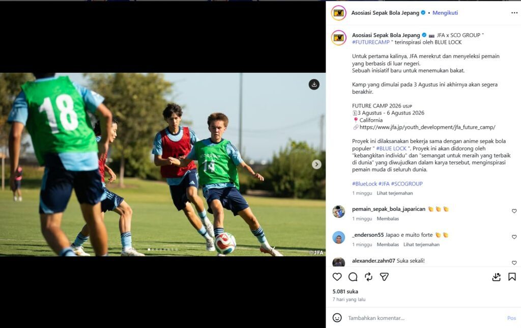 JFA Bikin Future Camp Blue Lock - sumber foto Instagram/JFA