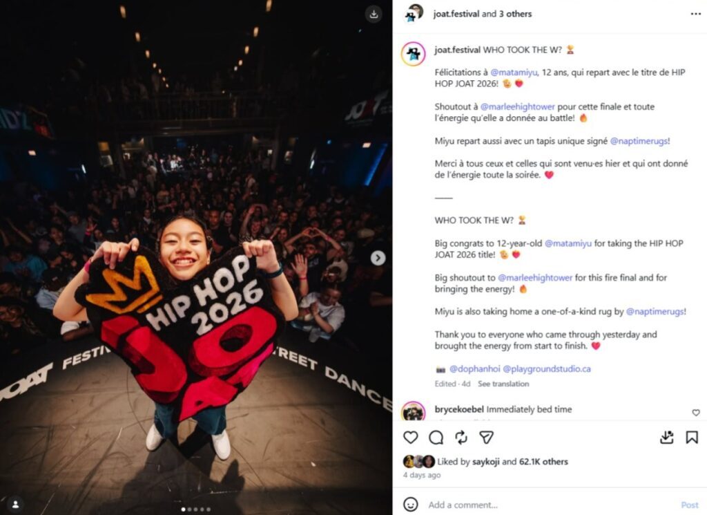 Matamiyu Juara Hip Hop JOAT 2026 - sumber instagram/joat.festival