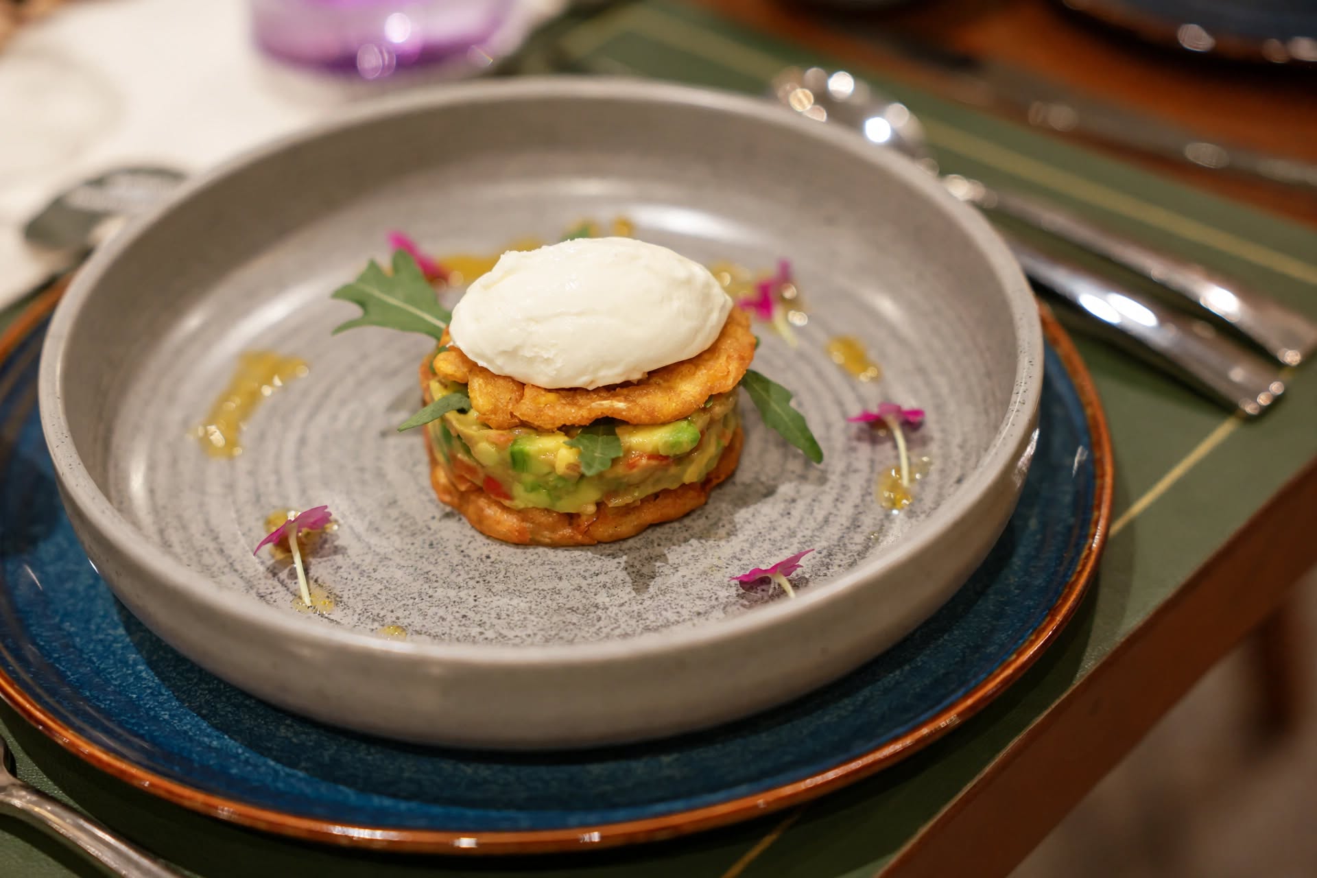 Golden Corn Fritter with Avocado and Tomato Salad