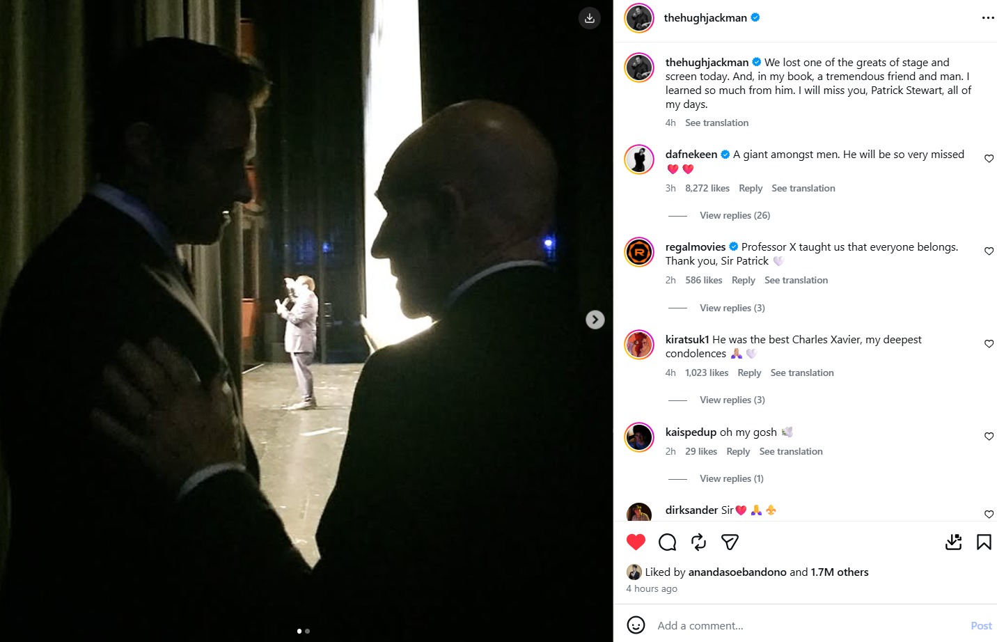 Hugh Jackman Kenang Patrick Stewart di instagram