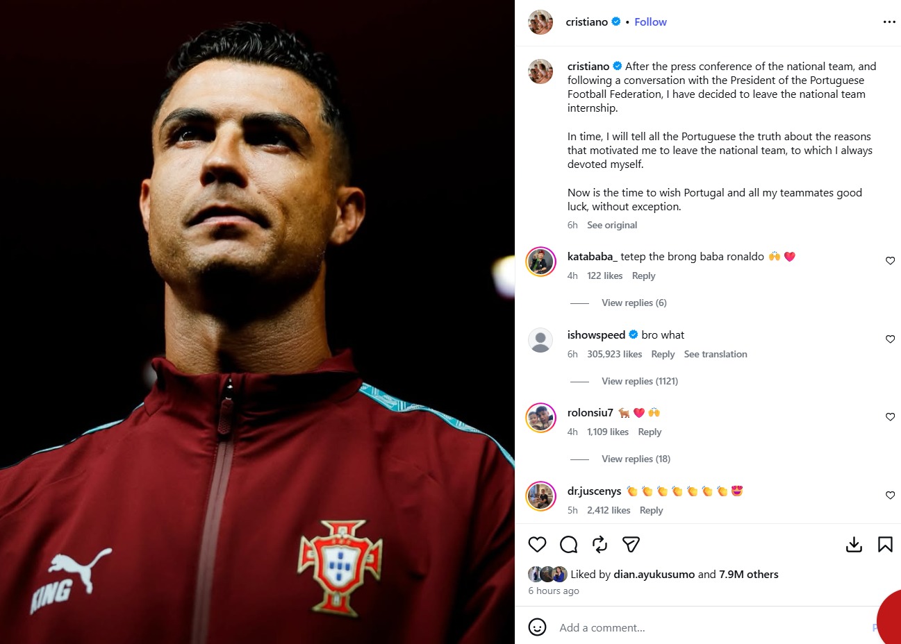 Unggahan Instagram Christiano Ronaldo