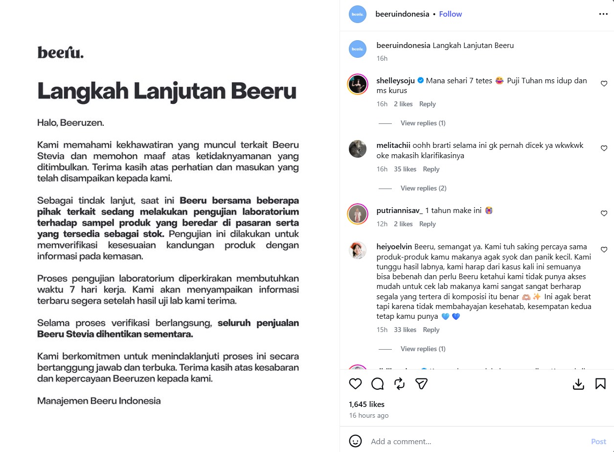 unggahan Beerus Stevia di instagram