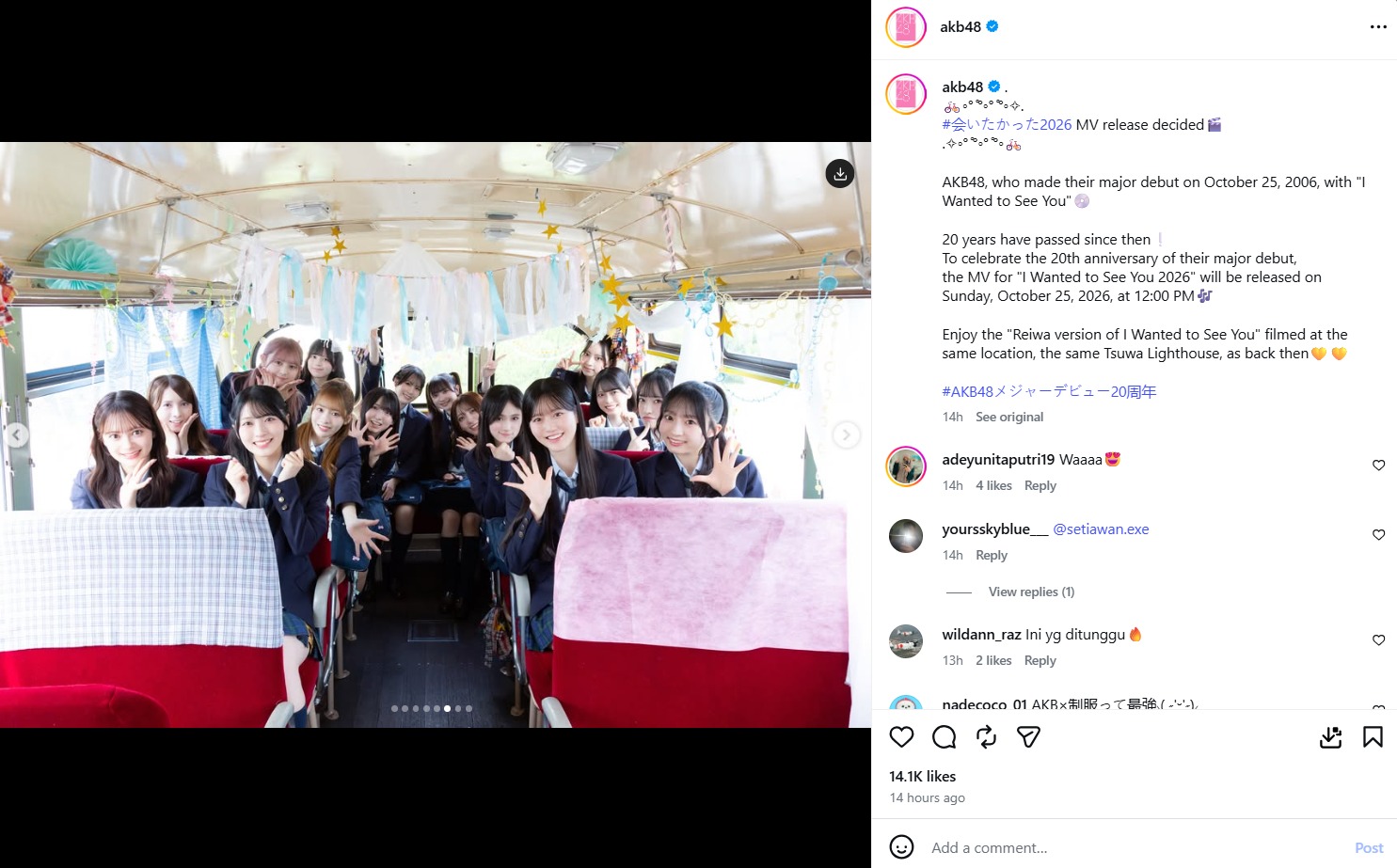 unggahan behind the scene akb48 merilis ulang MV Aitaka sumber foto instagram/AKB48