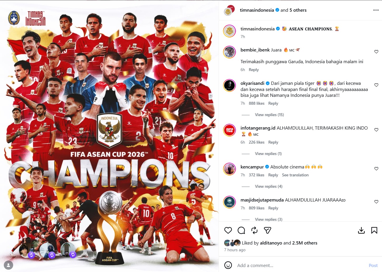unggahan Timnas indonesia di Instagram juara FIFA ASEAN Cup 2026 - sumber foto instagram/timnas indonesia